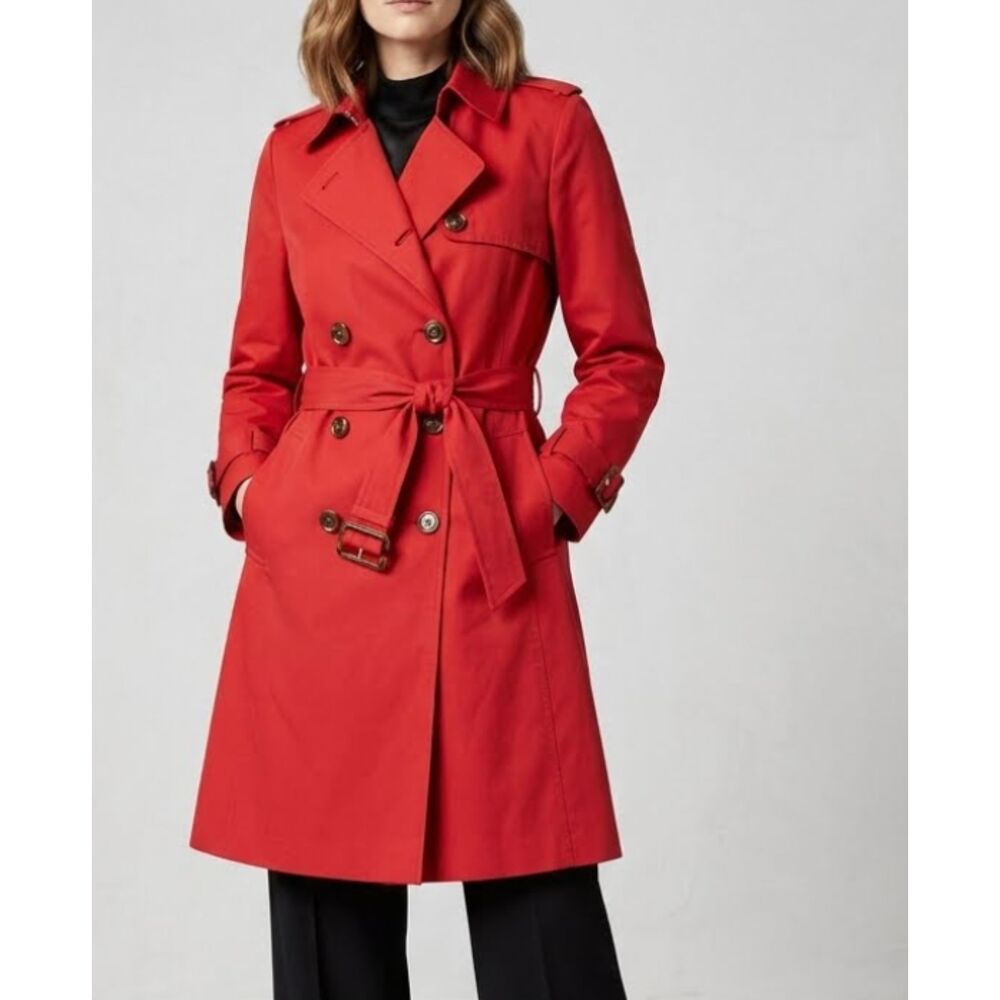 Talbots Belted Trench Coat Red Cotton Blend Women's Size 6 Regular